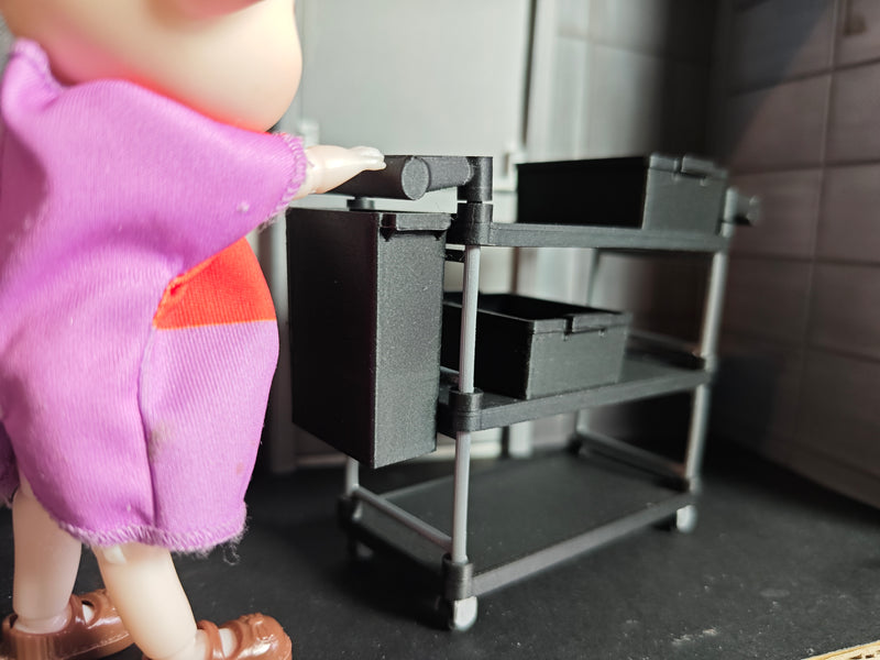 1:12 Scale Miniature Restaurant Service Cart Busing Set, Utility Trolley, Garage Commercial Kitchen Dining Cafe Diorama (Physical Product)