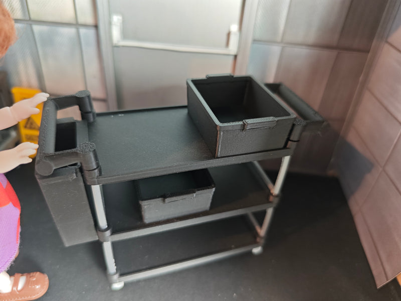 1:12 Scale Miniature Restaurant Service Cart Busing Set, Utility Trolley, Garage Commercial Kitchen Dining Cafe Diorama (Physical Product)
