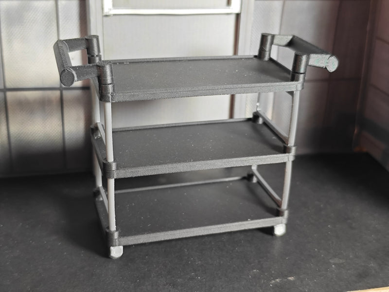 1:12 Scale Miniature Restaurant Service Cart Busing Set, Utility Trolley, Garage Commercial Kitchen Dining Cafe Diorama (Physical Product)