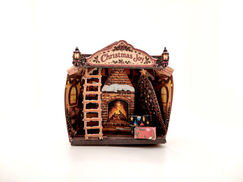 Printable Christmas Cottage Lantern Kit, Elf House, Paper House, DIY 3D Fireplace Ornament PDF