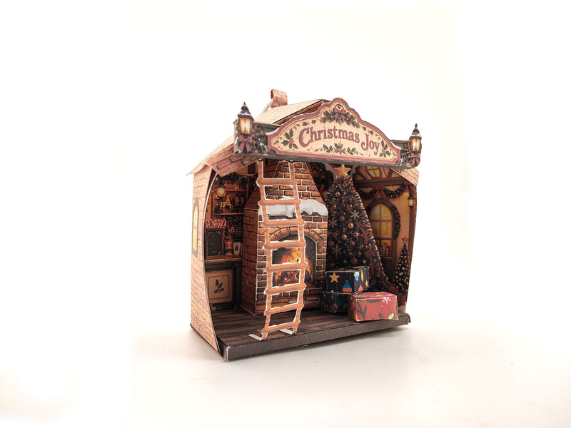 Printable Christmas Cottage Lantern Kit, Elf House, Paper House, DIY 3D Fireplace Ornament PDF