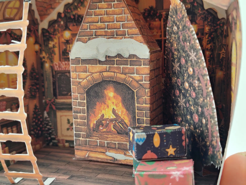 Printable Christmas Cottage Lantern Kit, Elf House, Paper House, DIY 3D Fireplace Ornament PDF
