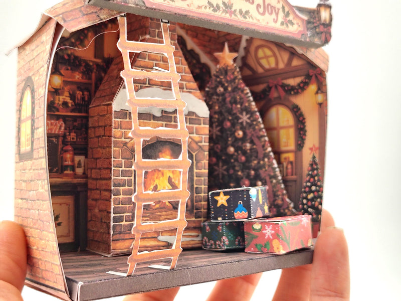 Printable Christmas Cottage Lantern Kit, Elf House, Paper House, DIY 3D Fireplace Ornament PDF