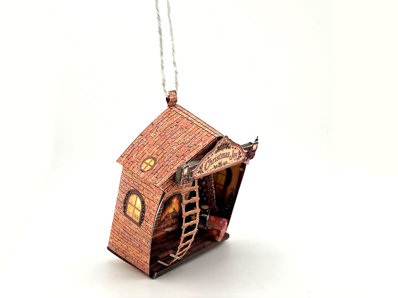 Printable Christmas Cottage Lantern Kit, Elf House, Paper House, DIY 3D Fireplace Ornament PDF