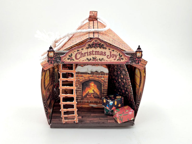 Printable Christmas Cottage Lantern Kit, Elf House, Paper House, DIY 3D Fireplace Ornament PDF