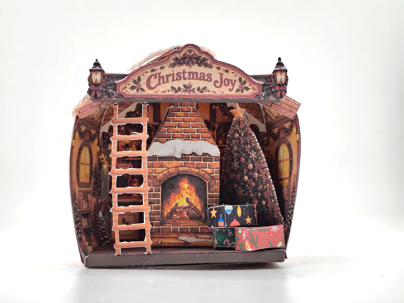 Printable Christmas Cottage Lantern Kit, Elf House, Paper House, DIY 3D Fireplace Ornament PDF