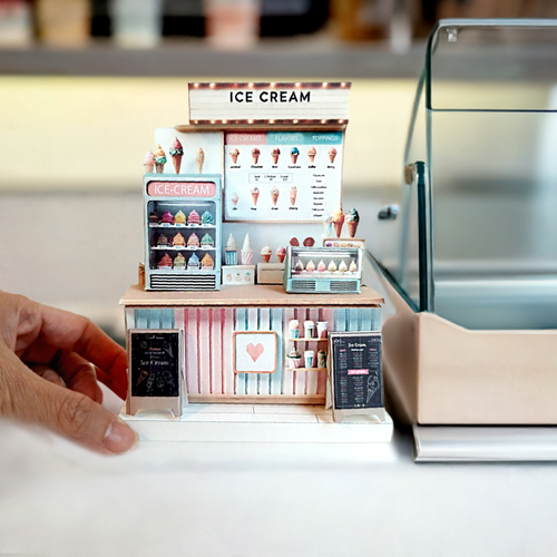 - Ice Cream Shop 3D stand - DIY scenery miniature craft kit, 3D stand, miniature models, refrigerator, ice cream counter, grocery, diorama