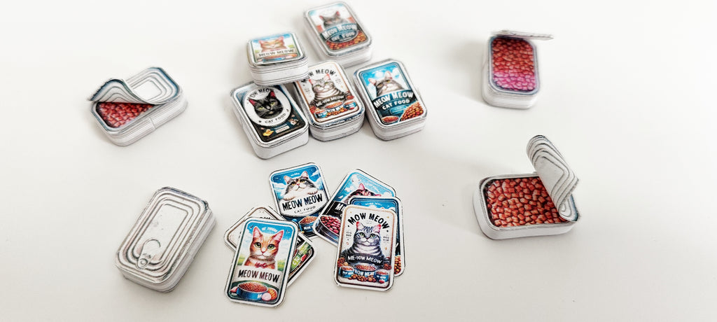Printable Cat Food Cans, Miniature Dollhouse Kitchen Scene (PDF Download)