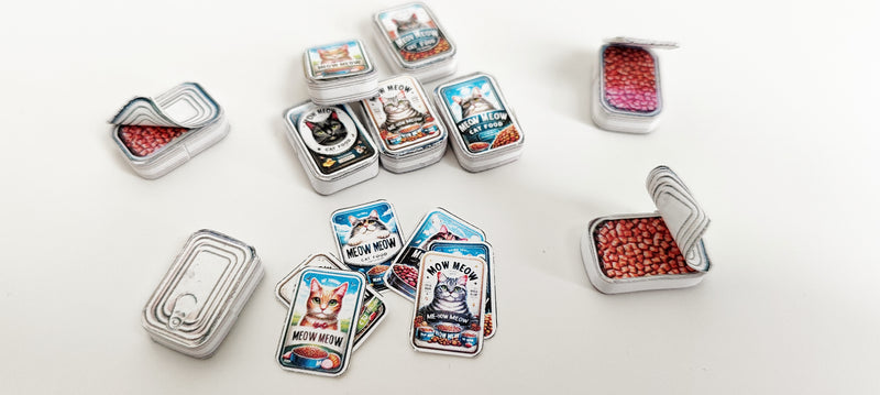 Printable Cat Food Cans, Miniature Dollhouse Kitchen Scene (PDF Download)
