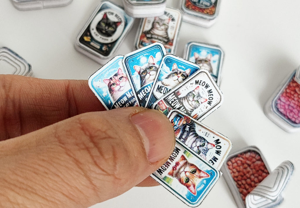 Printable Cat Food Cans, Miniature Dollhouse Kitchen Scene (PDF Download)