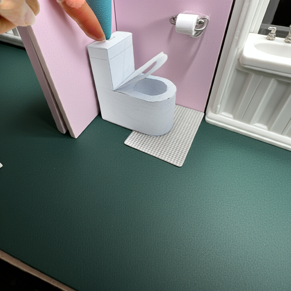 1:12 White Toilet & carpet - Printable Dollhouse furniture,  DIY, printable miniature template, BMM shoe Box  Bathroom scenes