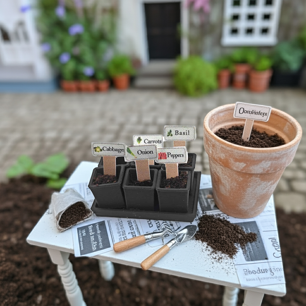 1:12 Plants Nursery Pot plus wooden box, Thick Plastic Square, miniatures, tomato, Seed Starting with Saucers, 3D printing STL
