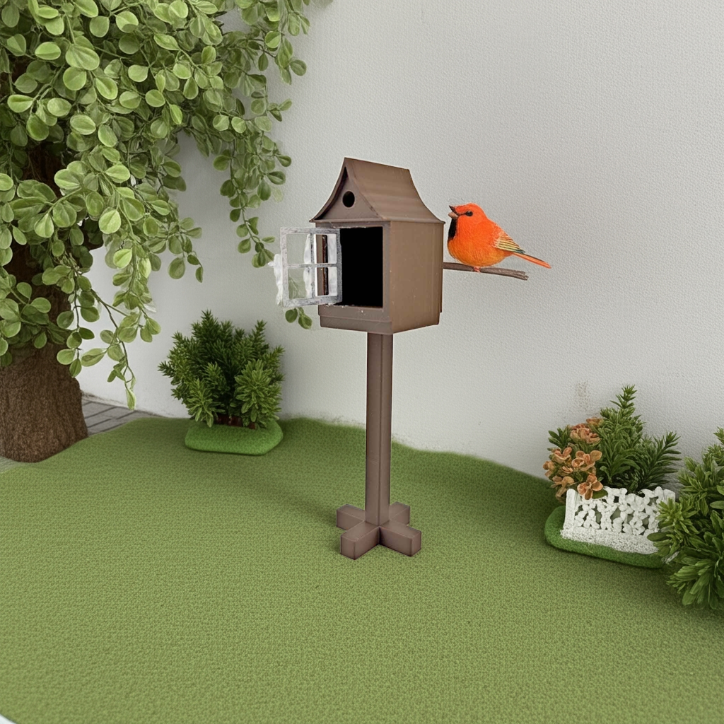 1:12 Bird house STL file, openable door bird home for outdoor and back yard, front yard, suit for 12 scale dollhouse