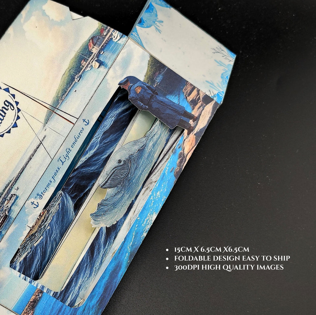 The Sea and the lighthouse horizontal book nook kit: Foldable Paper Diorama (PDF & PNG Templates) 7 pages