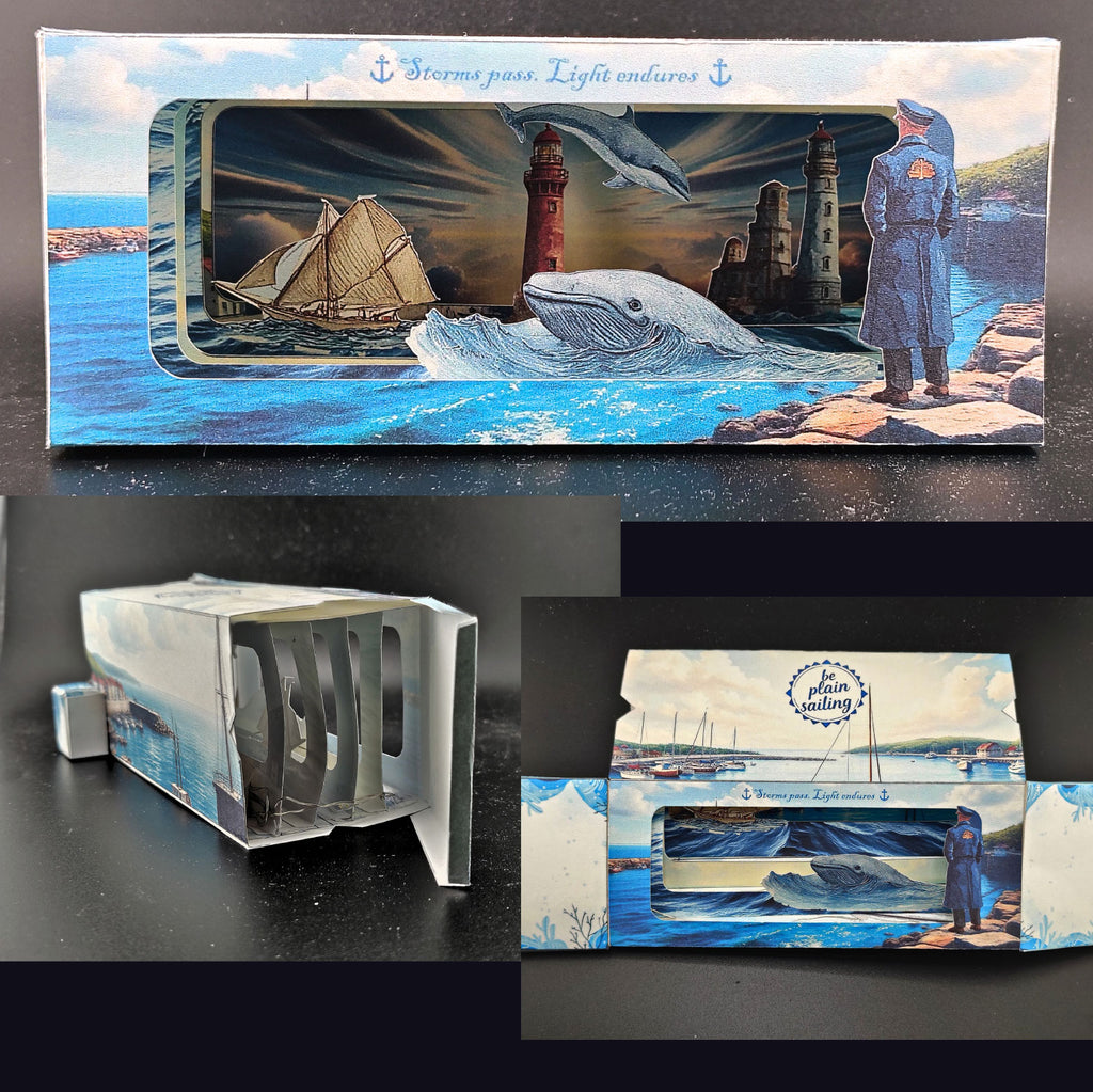 The Sea and the lighthouse horizontal book nook kit: Foldable Paper Diorama (PDF & PNG Templates) 7 pages