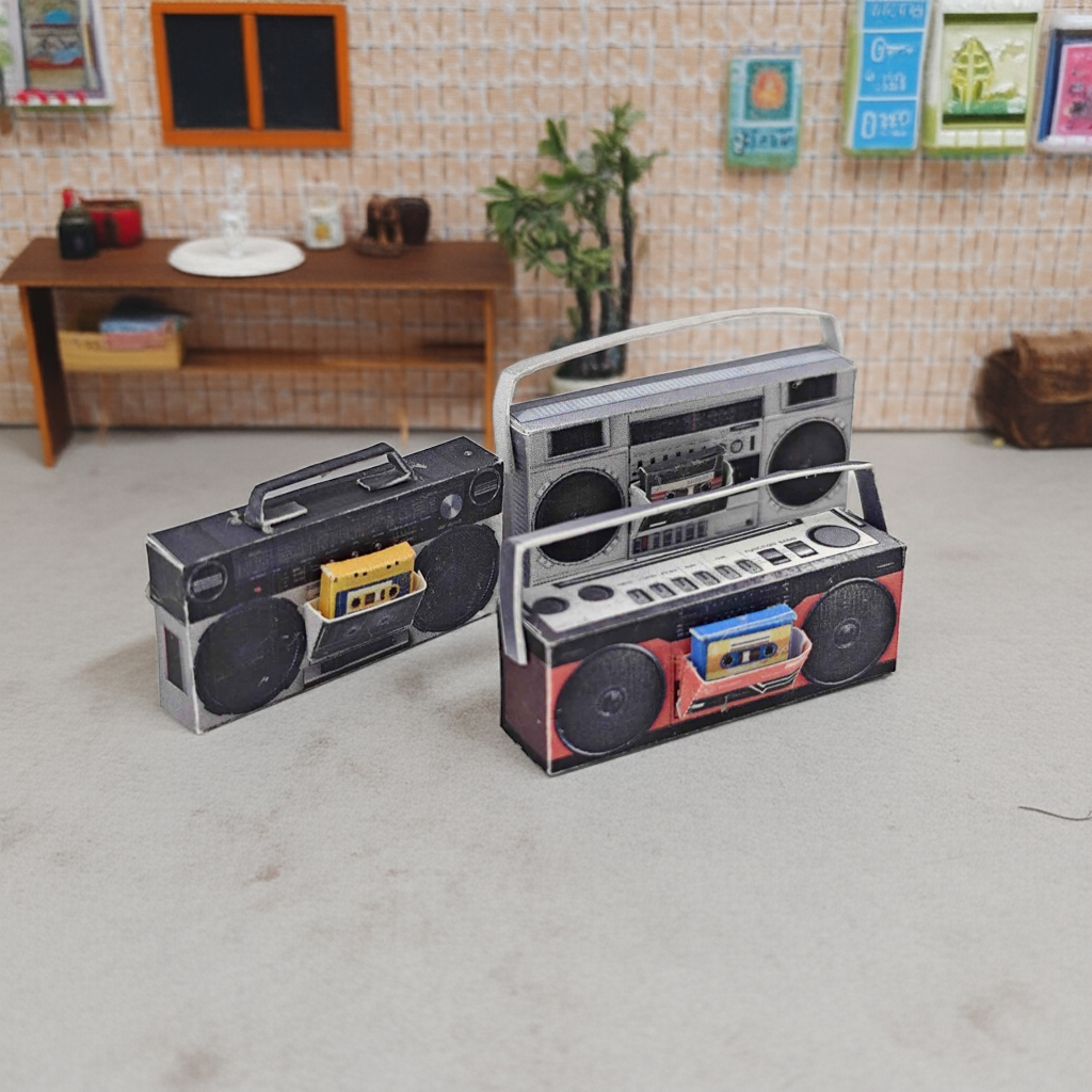 1:12 Boombox 80s related miniature, music sounds, speaker, boombox tape, tape player, DIY