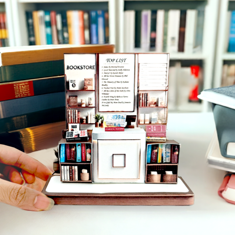 Pick Scene Book Store stand DIY miniature scenery kit, bookcase, books, library, mini shop, book covers,