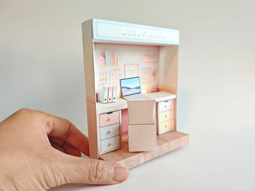  Pink Study Room- cute room, washroom, folder, laptop, table, affordable doll house miniature kit, PickScene Apartment