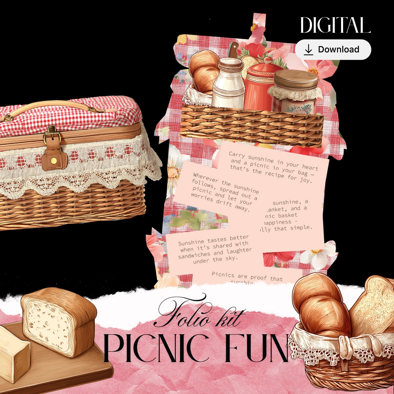 Outie Craft Picnic Fun Folio Kit — DIY Paper Craft with 7 Ephemera & Playable Card Kit Featuring Inspiring Quotes