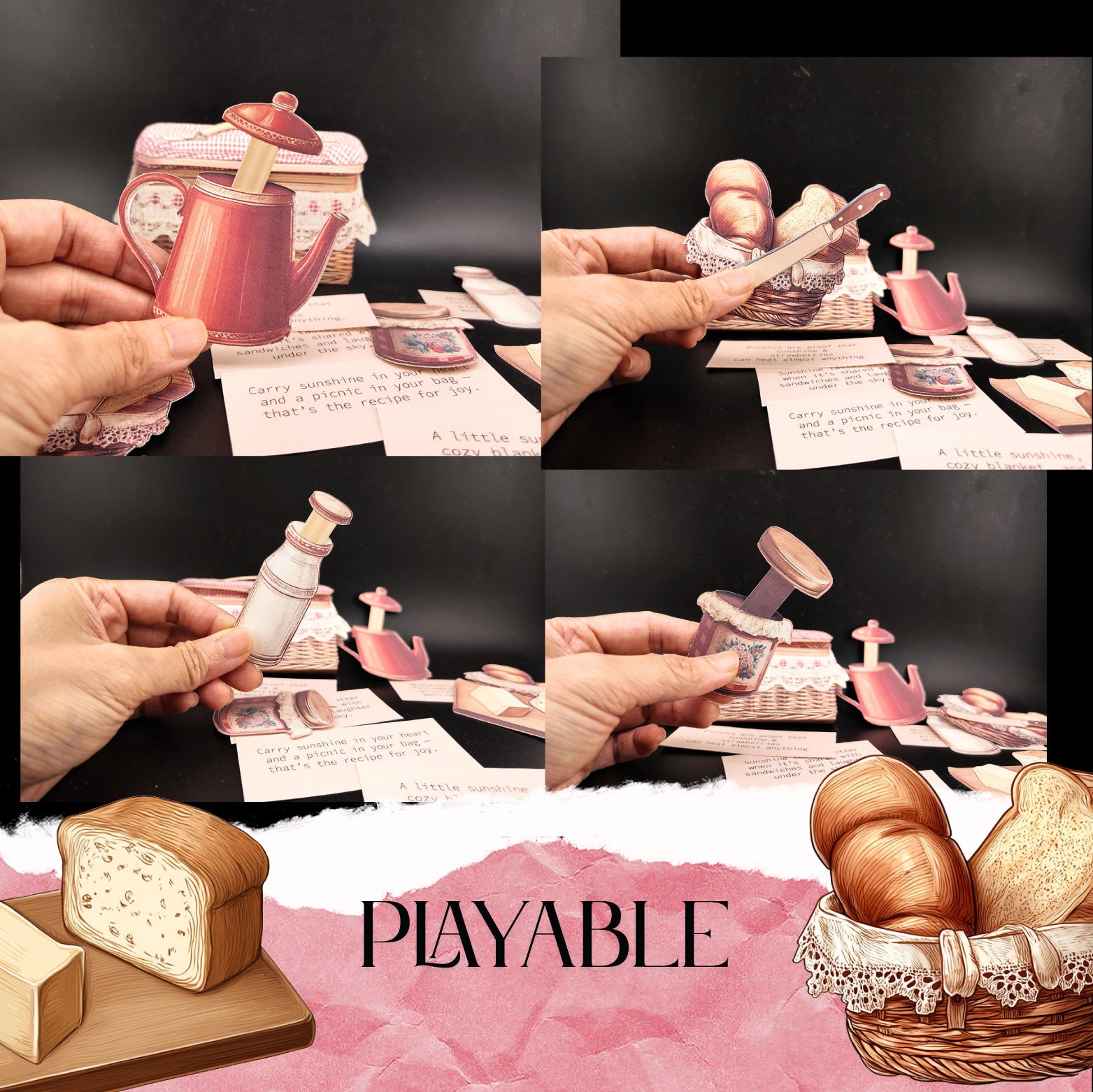 Outie Craft Picnic Fun Folio Kit — DIY Paper Craft with 7 Ephemera & Playable Card Kit Featuring Inspiring Quotes