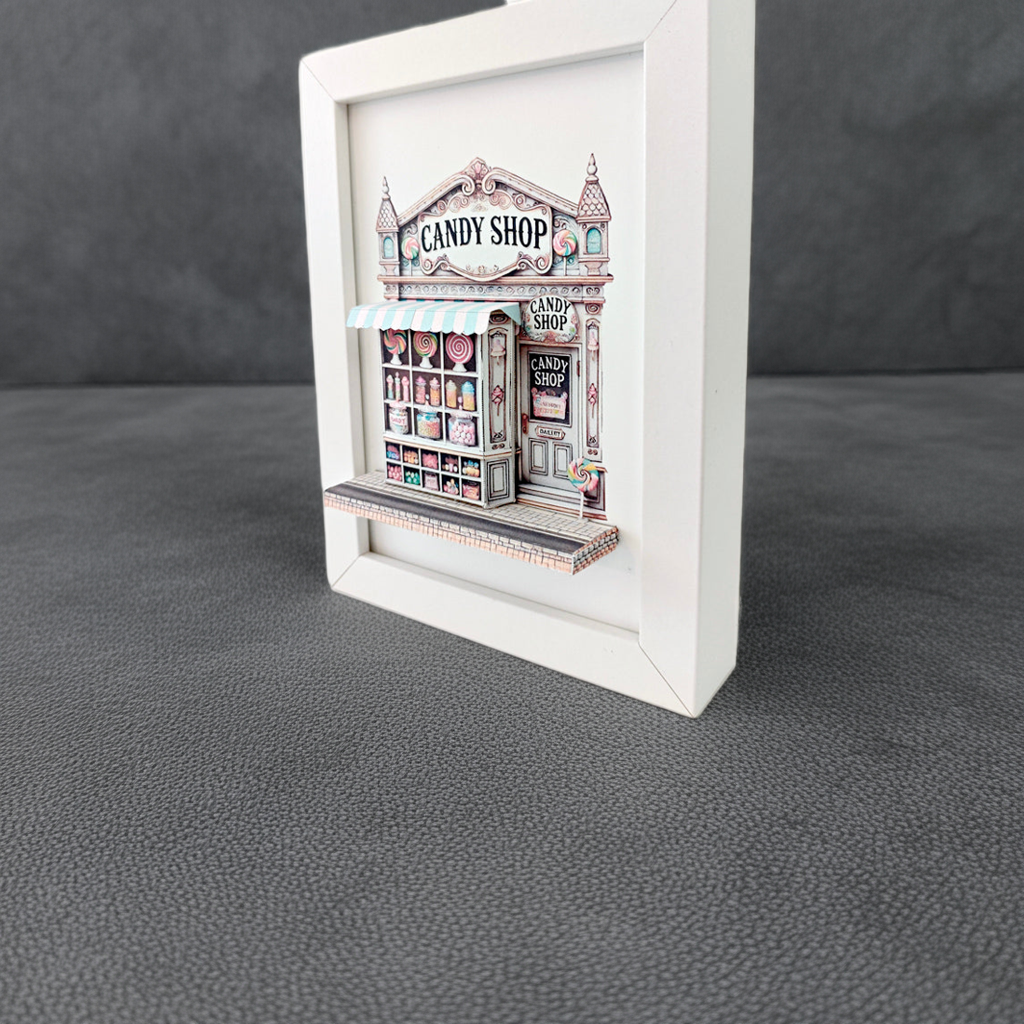 5x7"- Candy shop pop-up frame DIY miniature scenery kit