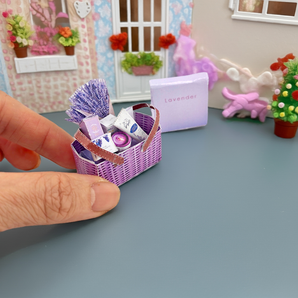 1:12 scale, 11 items Lavender gift basket, gift box hamper