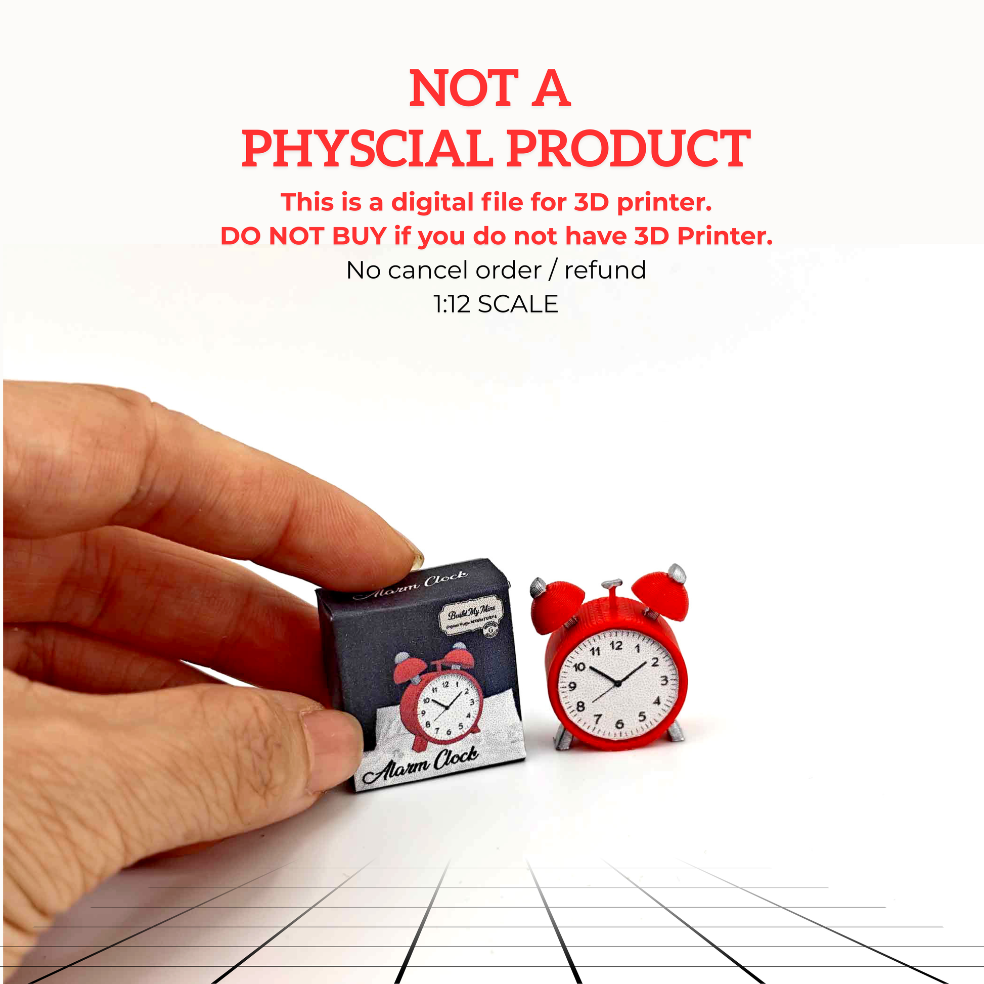 1:12 alarm clock for dollhouse, classic clock vintage style doll accessories stl file miniatures