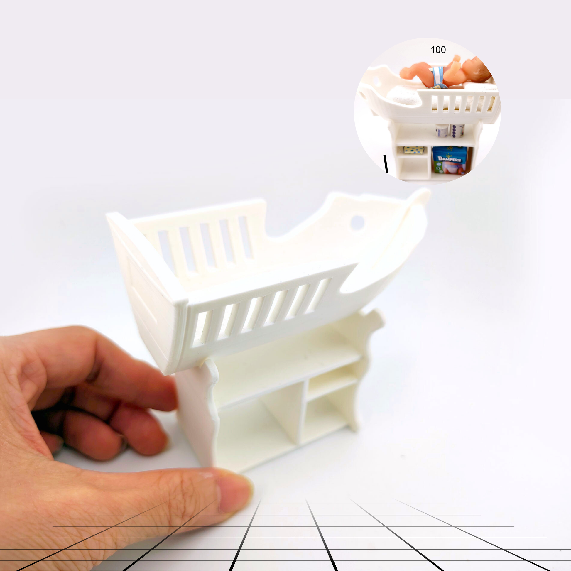 1:12 Baby Bed STL — Miniature Baby Furniture for Dollhouse Nurseries (3D Print File, Instant Download)