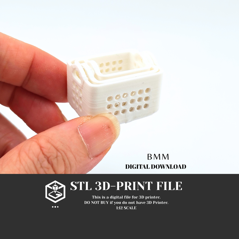 1:12 Miniature Stackable Storage Baskets STL File, 3D Print Nesting Laundry Crates, Dollhouse Closet & Pantry Bins, Digital Download