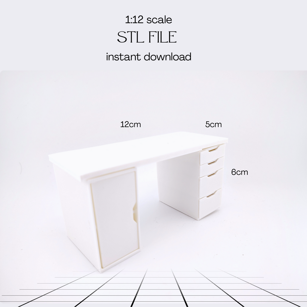 1:12 Office desk, crafter drawer STL file for dollhouse print,