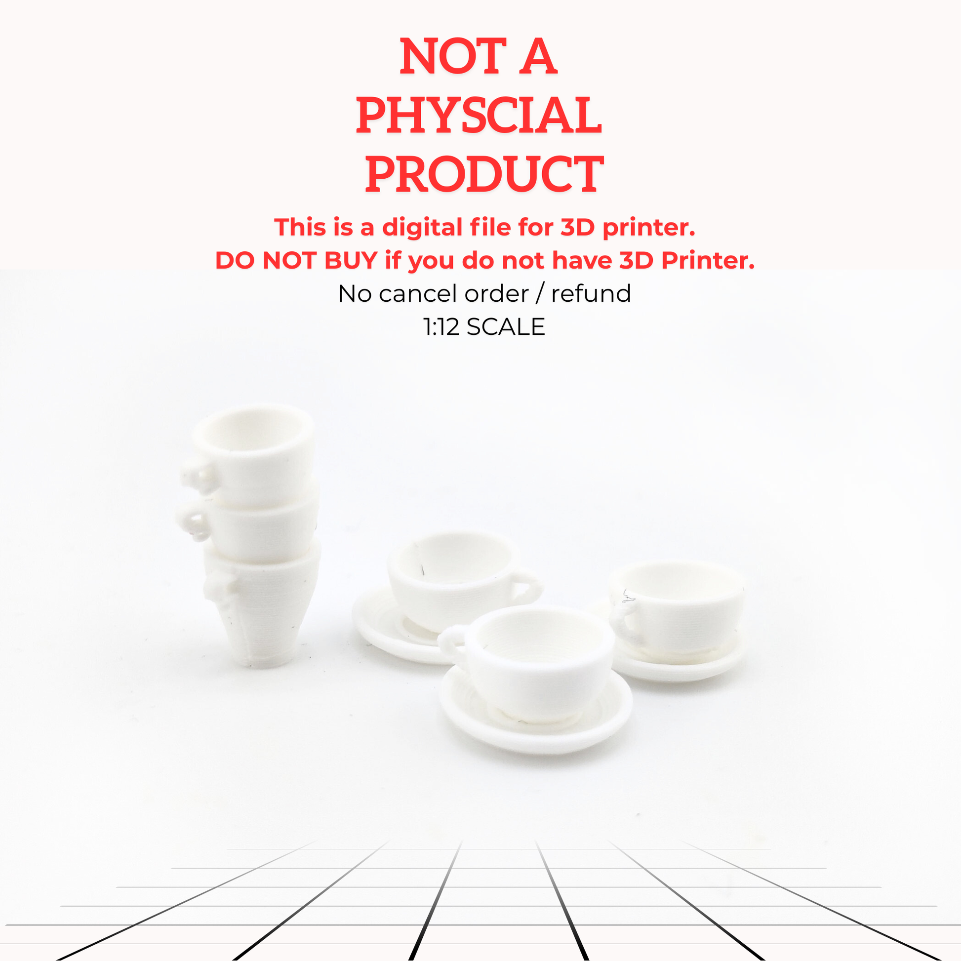 1:12 Coffee & IKEA stack up cup Set and plates STL Files — Miniature Kitchen Appliance Accessories for Dollhouse Cooking Scene