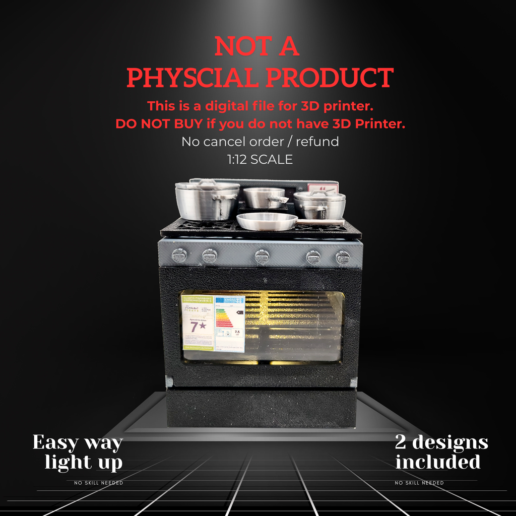 1:12 Kitchen Stove & Oven STL  with Light/No-Light for Dollhouse Diorama