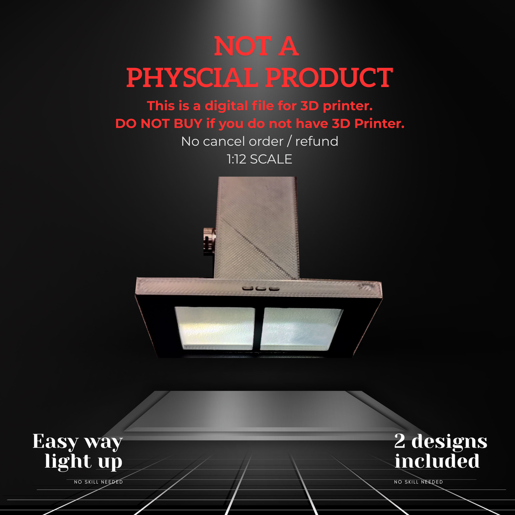 1:12 Kitchen Range Hood STL with Light/No-Light for Dollhouse Diorama, realistic kitchen