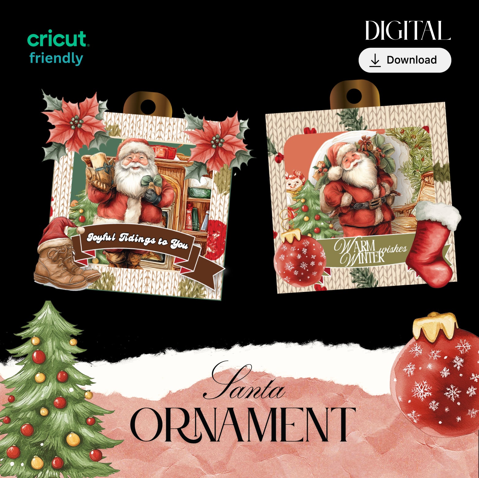 Christmas Santa Ornament Square Box for DIY personalize ornament