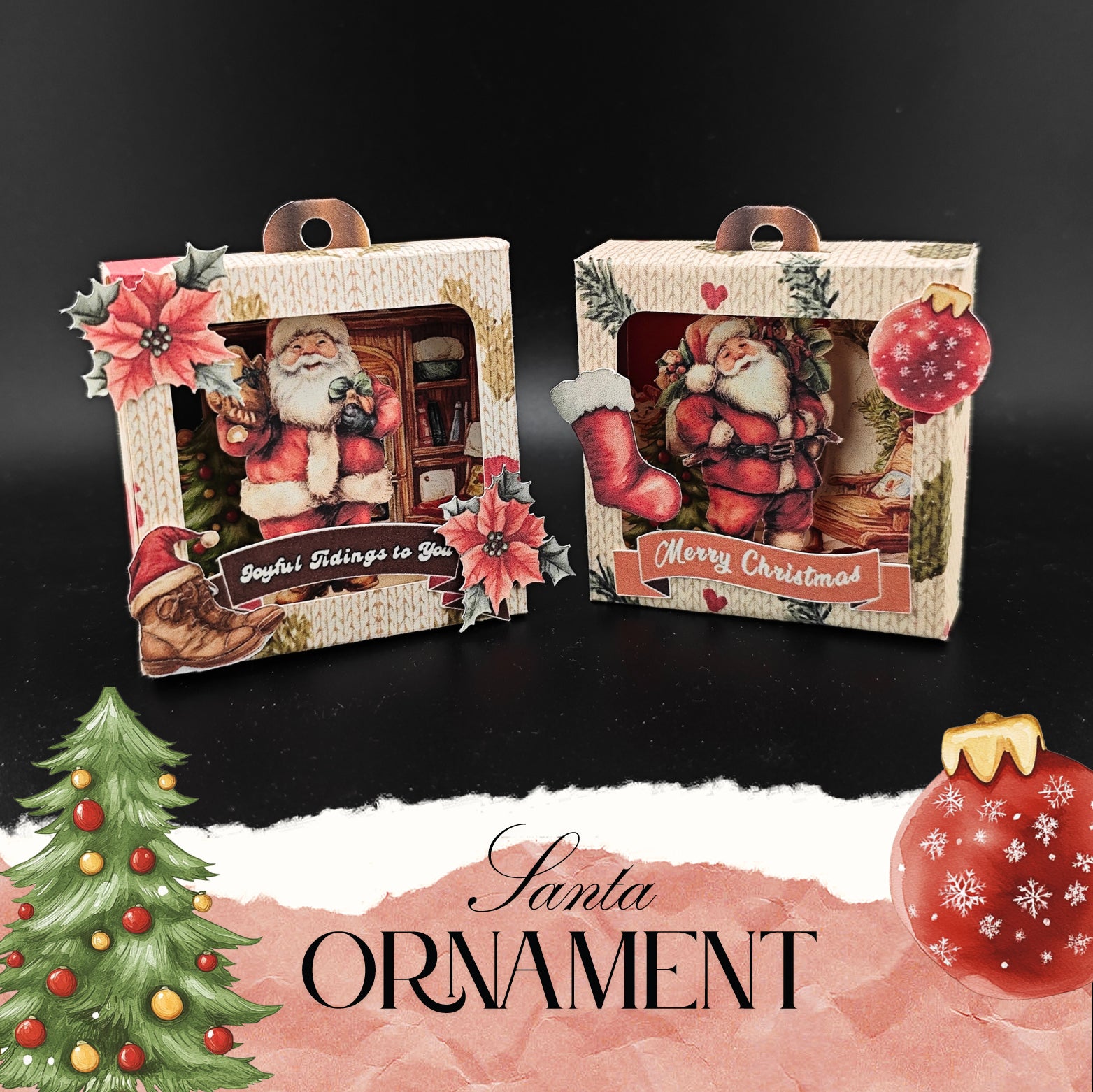 Christmas Santa Ornament Square Box for DIY personalize ornament