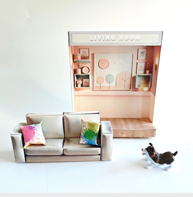 Pick Scene Pink Living Room -cute room, mini Sofa and couch, affordable doll house miniature kit