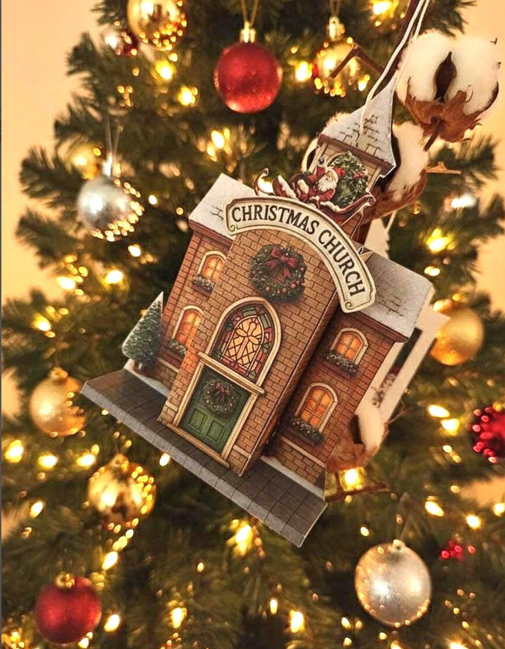 Church Christmas Chalet — 7x5 Photo Frame Miniature Shop DIY Craft Kit for Winter x'mas