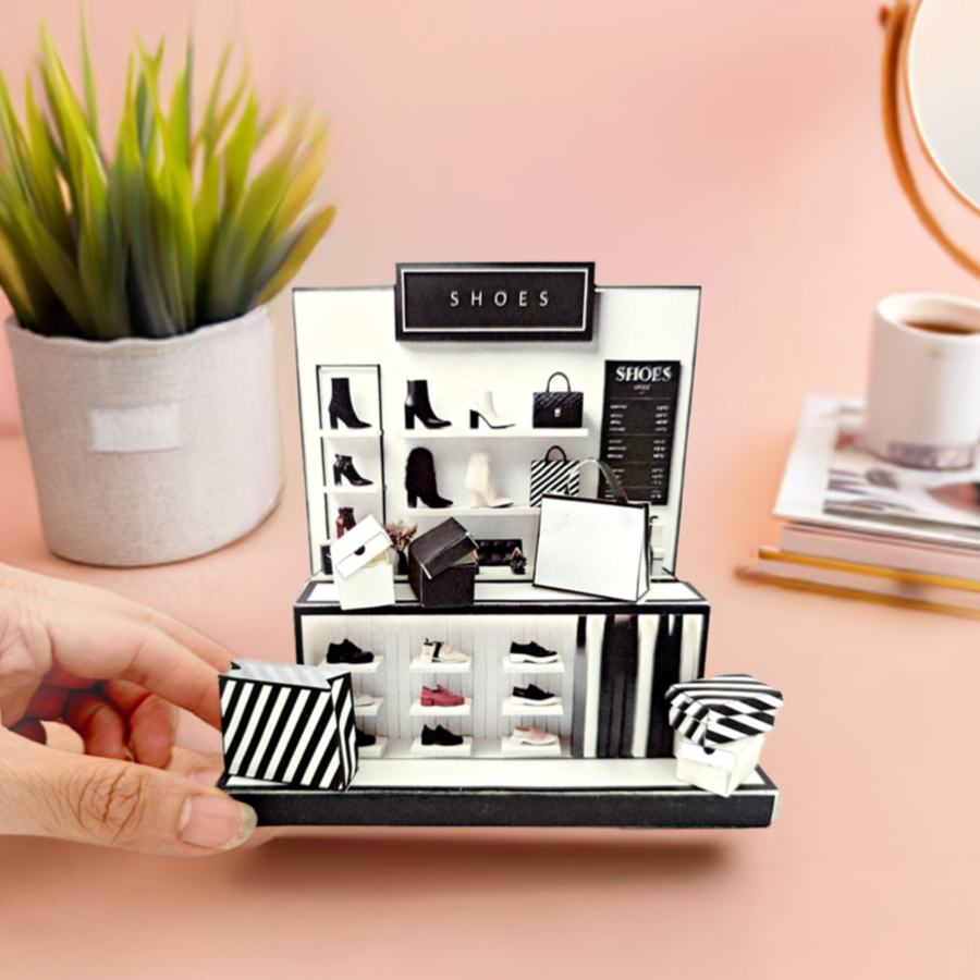 - Shoes Shop - DIY miniature scenery kit, instant download template, gift, miniature models, Shoes box, paper bag,