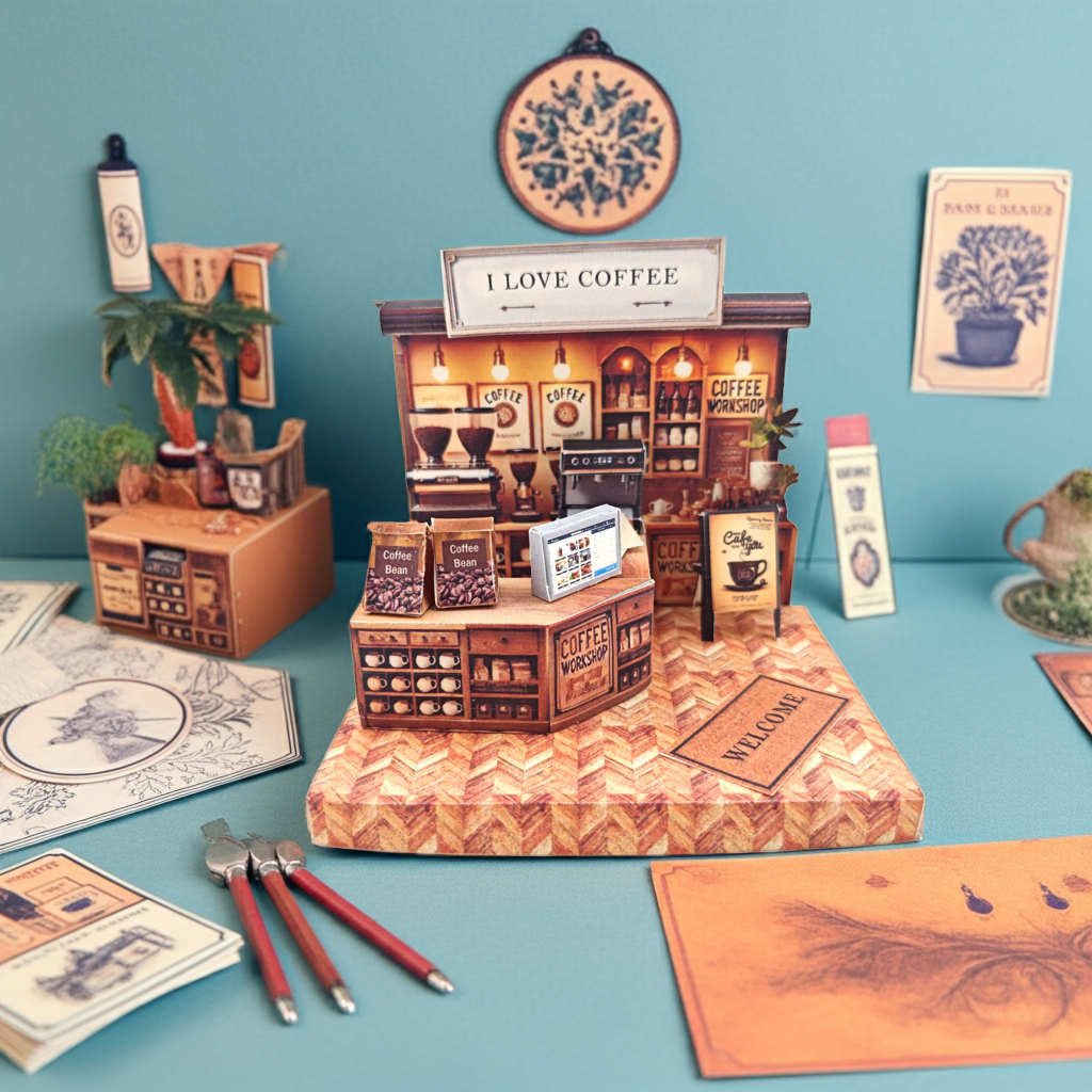 Miniature Coffee Shop Diorama Kit: DIY Craft Project (Printable)