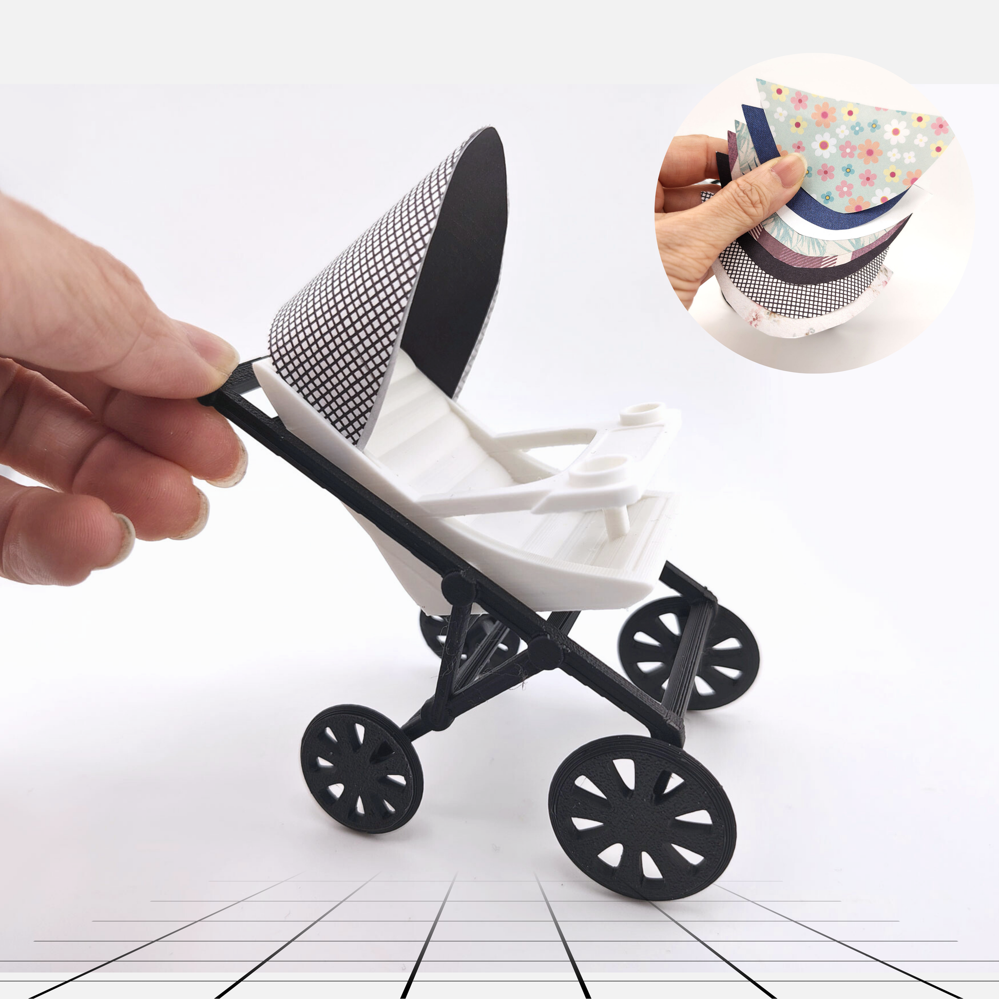 1:12 Baby High Stroller (wheel movable) STL8 styles — Miniature Baby Furniture for Dollhouse Nurseries (3D Print File, Instant Download)