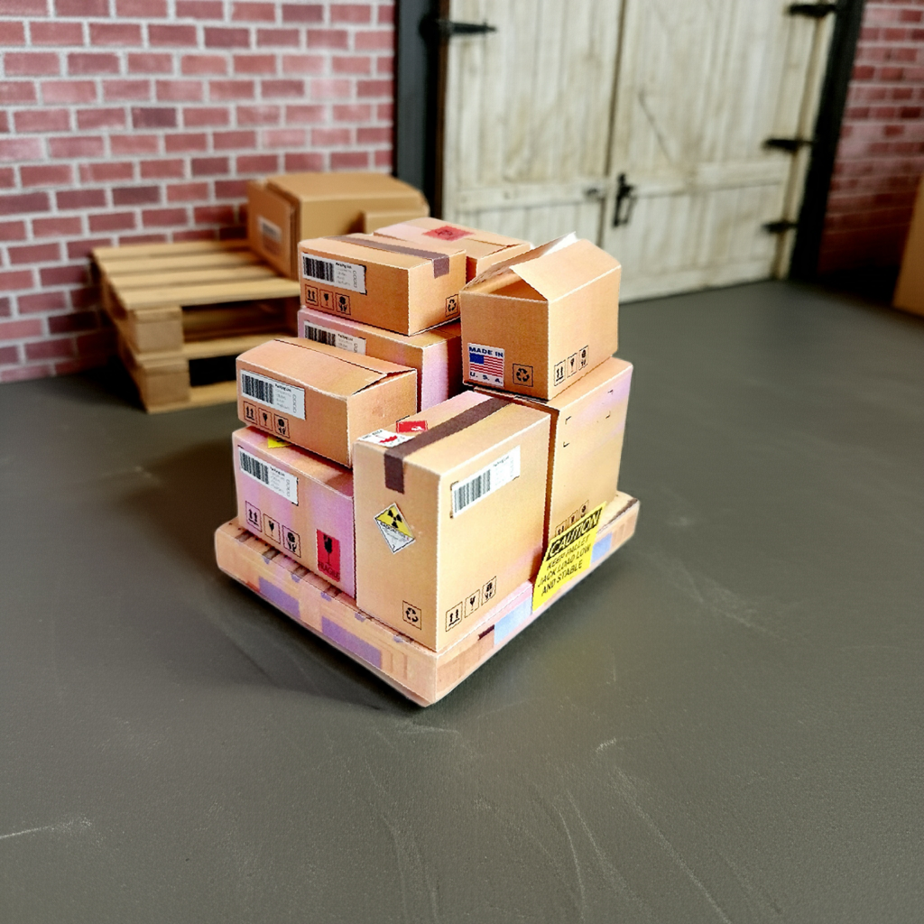 1:12 Open Carton Box, Container, and Shipping Pallet for Dollhouse Moving, Delivery, and Warehouse Storage