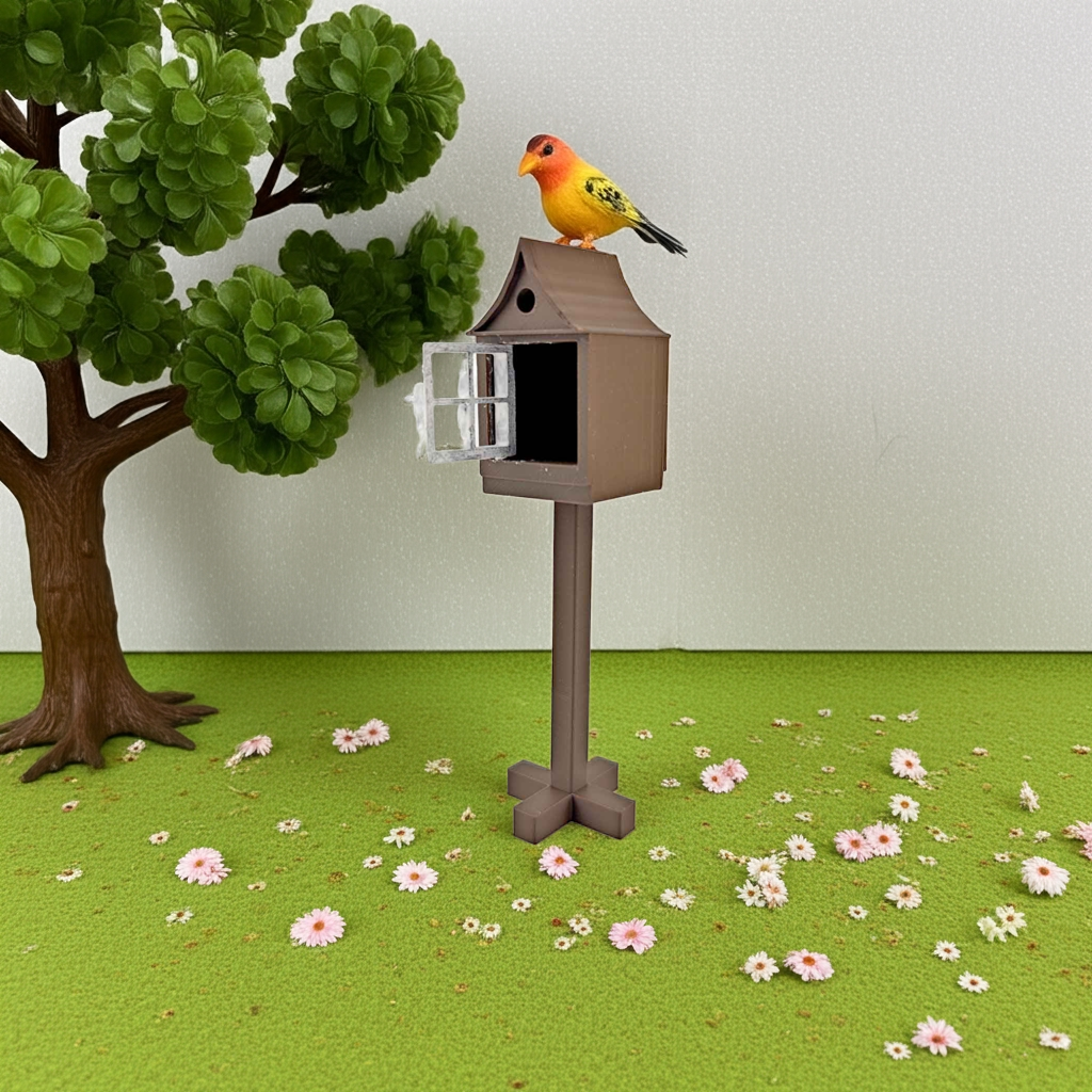 1:12 Bird house STL file, openable door bird home for outdoor and back yard, front yard, suit for 12 scale dollhouse