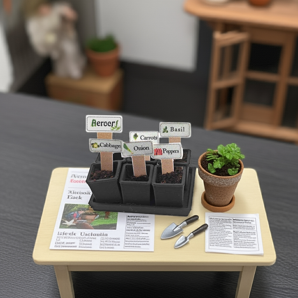 1:12 Plants Nursery Pot plus wooden box, Thick Plastic Square, miniatures, tomato, Seed Starting with Saucers, 3D printing STL