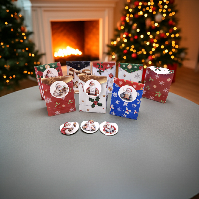 Open bags 8 styles Christmas wrapping bags different colors and styles with Santa stickers for dollhouse Christmas setting or gift 11:12