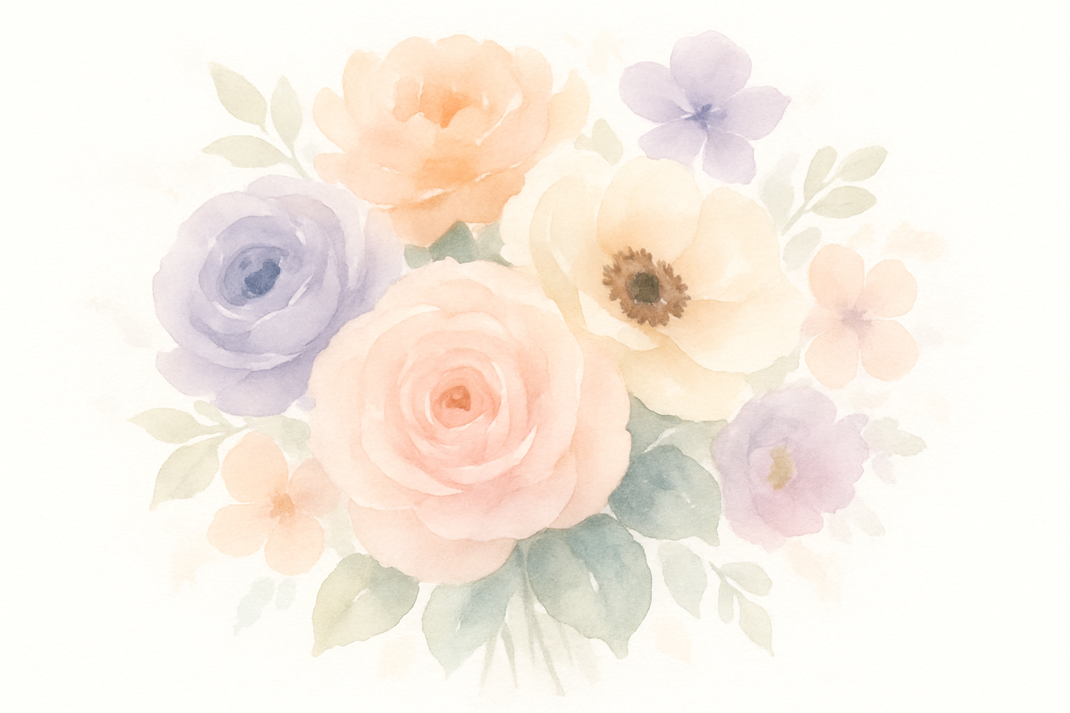 a bunch of soft light color flower in a white background, water print style