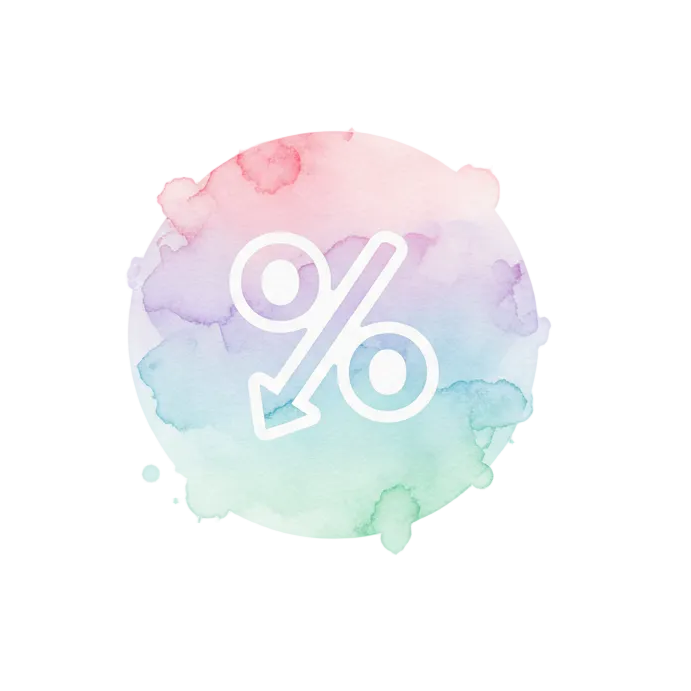 a discount icon, soft color, water print style in a white background