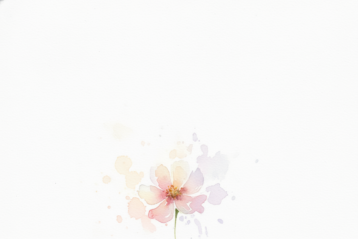 a small flower at the bottom of a graphic , water print style, light and cozy color