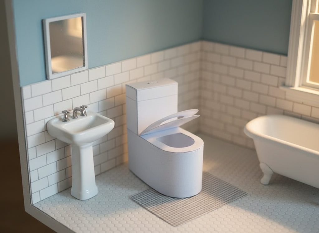 1:12 White Toilet & carpet - Printable Dollhouse furniture,  DIY, printable miniature template, BMM shoe Box  Bathroom scenes