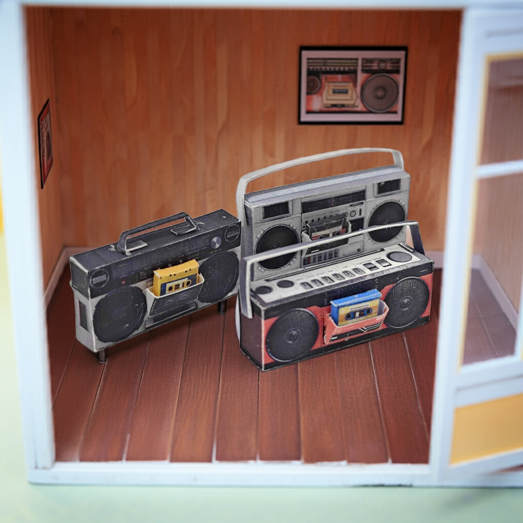 1:12 Boombox 80s related miniature, music sounds, speaker, boombox tape, tape player, DIY