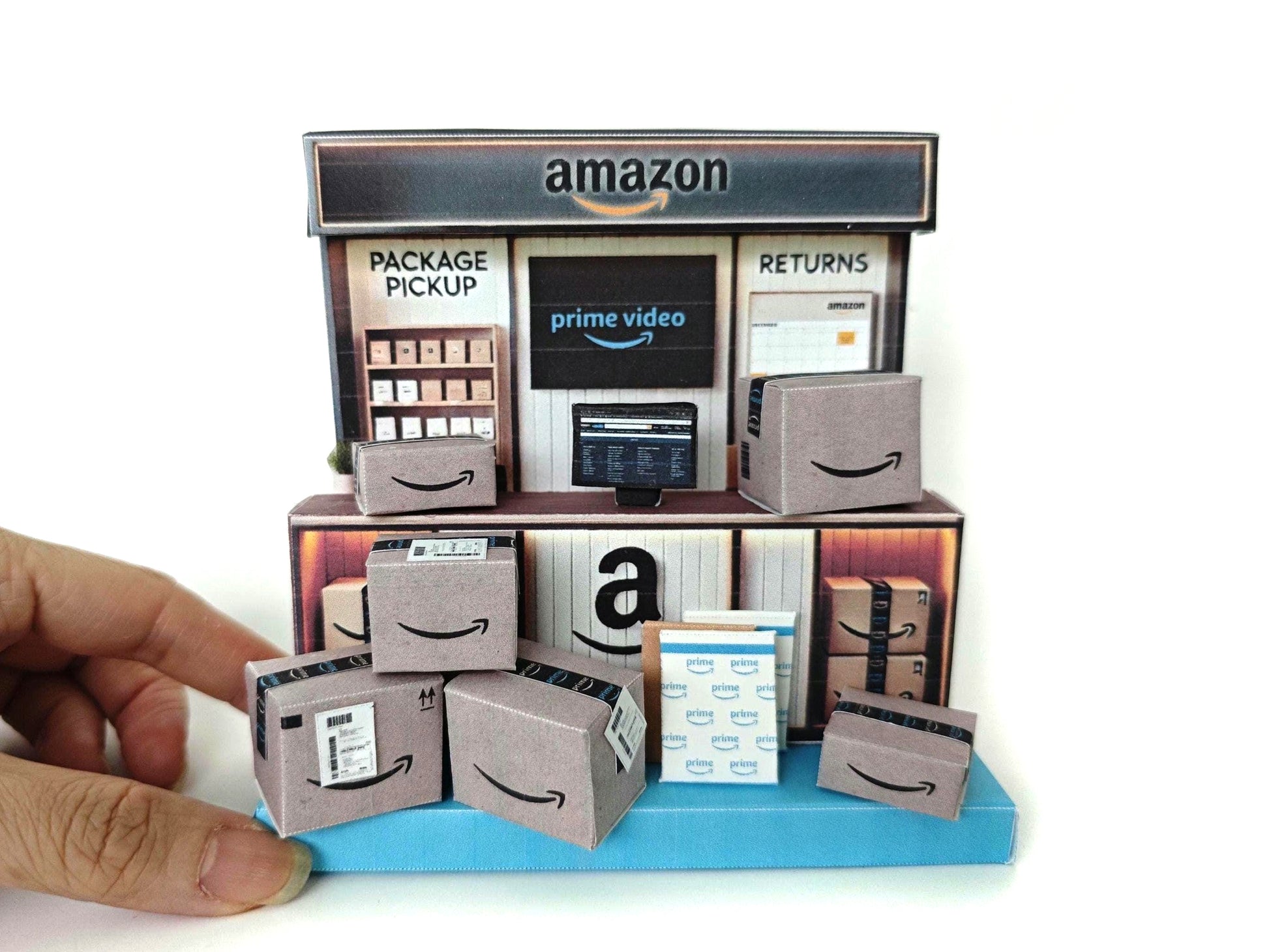 PickScene Amazon Counter - DIY miniature scenery kit, instant download template, gift, miniature package delivery counter